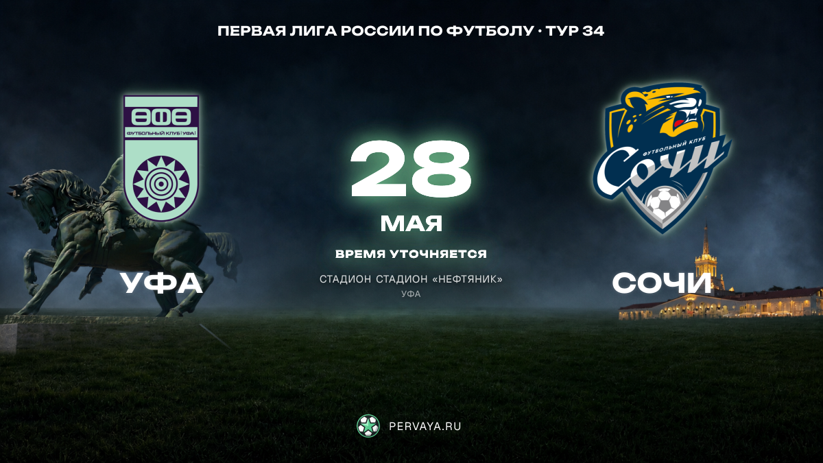 Уфа — Сочи — карточка матча, тур 34
